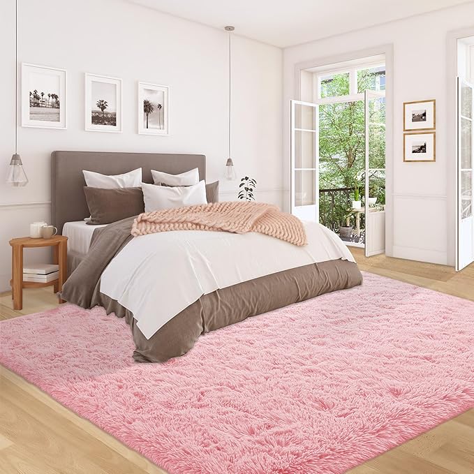 5x7 Area Rug for Living Room: Fluffy Shag Soft Washable Rugs Fuzzy Plush Indoor Carpet for Bedroom Nursery Playroom Dorm Kids Girls Boys Room (Pink, 5'x7')