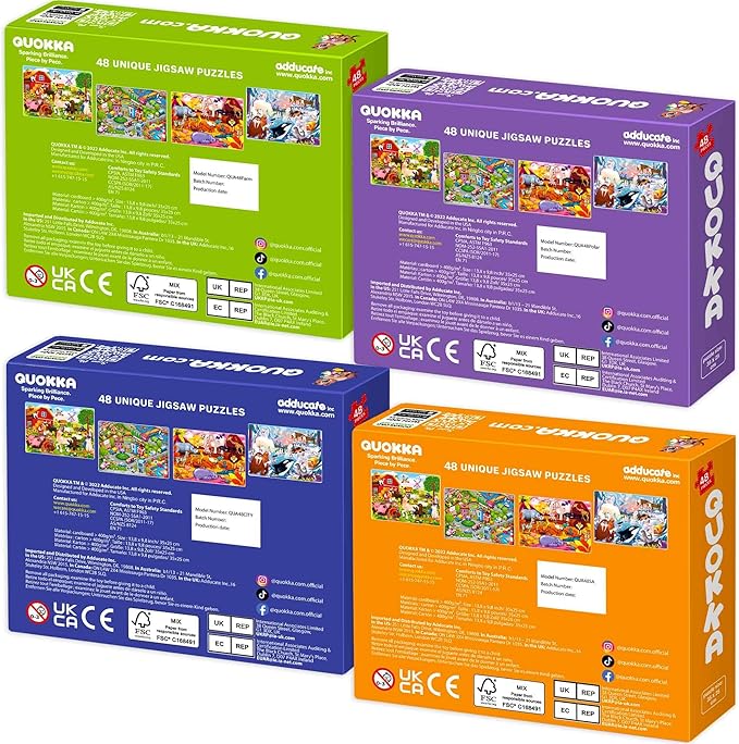 QUOKKA Puzzles for Kids Ages 4-6 – 4 x 48 Pieces Jigsaw Puzzles for Toddlers 2-4 – Children's Game Ages 3-5 for Learning Farm Animals – Educational Preschool Toy for Boys and Girls 4-8 Years Old