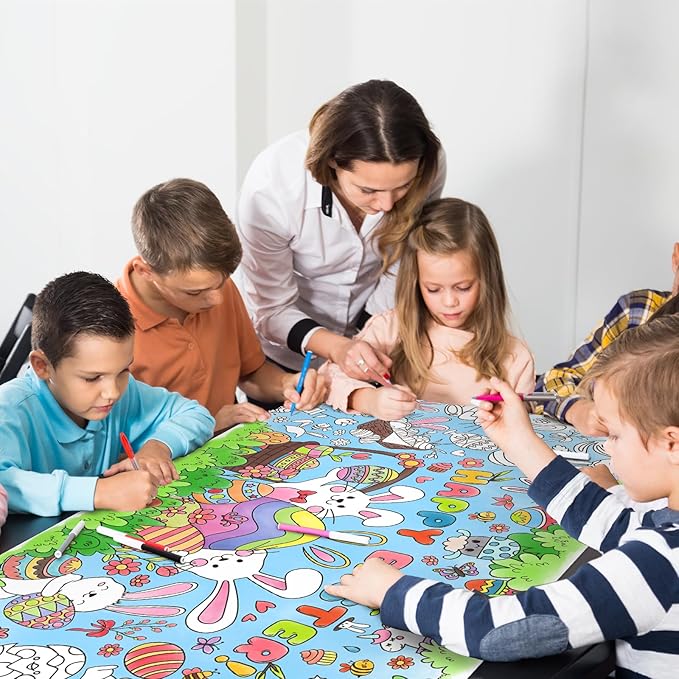 Gatherfun Easter Party Activity Poster - 31.5 x 72 Inches,Easter -Themed Happy Easter Party, Versatile Paper Coloring Banner/Table Cover for School Parties and Special Events Decoration
