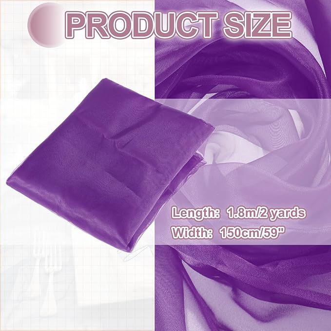 MECCANIXITY Iridescent Sheer Organza Fabric, 2 Yards x 59 Inches Solid Holographic Shiny Fabric Organza Cloth for Wedding, Curtains, Costume, Photo Background, Dark Purple