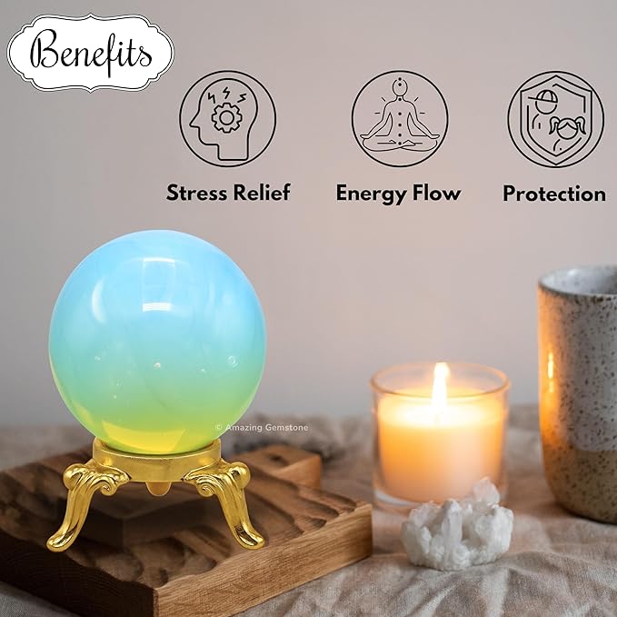 Amazing Gemstone Opalite Crystal Ball with Stand - 2" Inches Crystal Sphere Meditation Balls for Witchcraft and Decorative Balls
