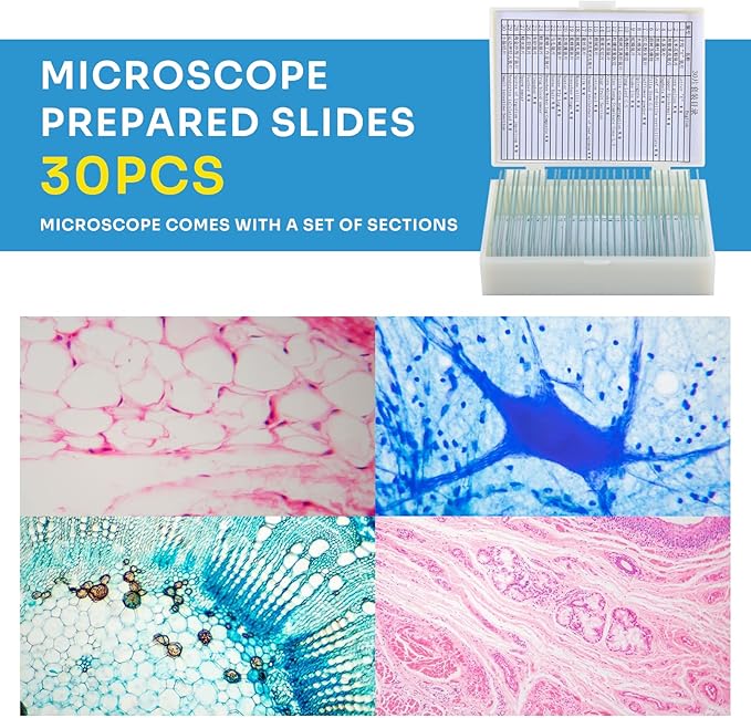 40X-2000X Microscopes for Kids Students Adults, with Microscope Prepared Slides 30p, Microscope Accessories, Phone Adapter, Microscopes for School Laboratory Home Education