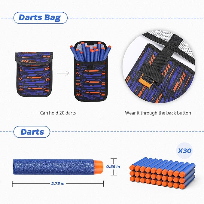 Kids Tactical Vest Kit for Nerf Guns Series with Refill Darts,Dart Pouch, Reload Clips, Tactical Mask, Wrist Band and Protective Glasses, Toys for 8 9 10 11 12 Year Boys