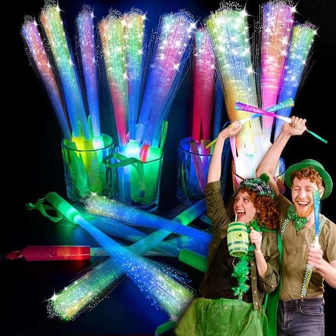 28 PCS Glow Fiber Wands Sticks, Halloween Glow Sticks, LED Light Wands, Glow in The Dark Party Supplies, Fiber Optic Wands, LED Flashing Sticks, Fiber Optic Light Wand Stick for Party