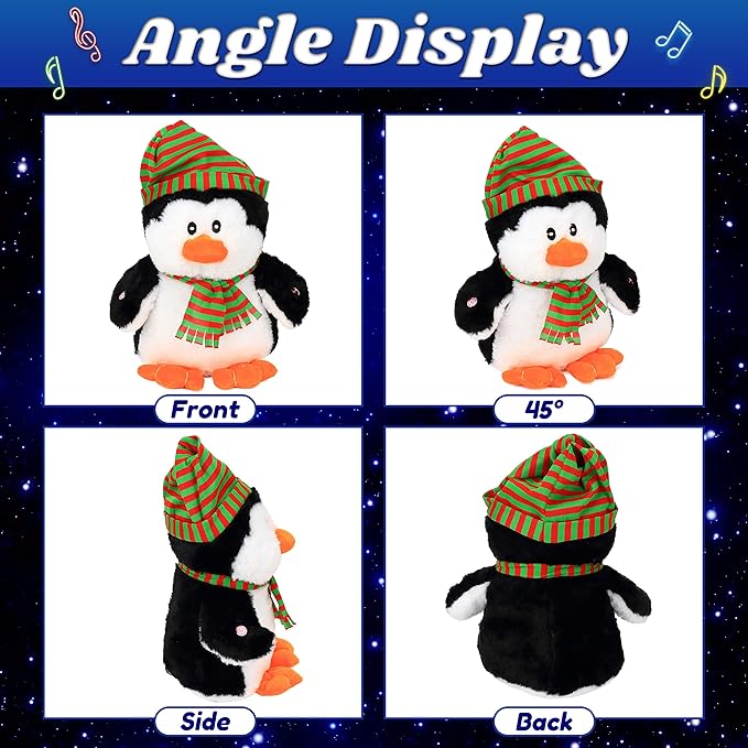 Cuteoy Light-up Singing Plush Penguin LED Musical Stuffed Animal Adjustable Volume Lullaby Plushies Birthday Christmas Toy Gifts for Kids Toddler Girls, 11"