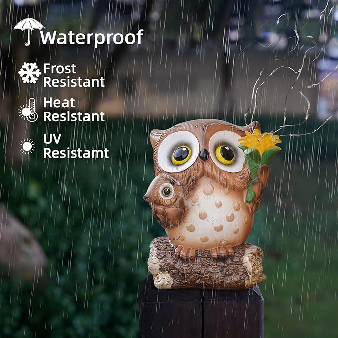 Solar Garden Statues Outdoor Decor, Fairy Owl Statue Garden Decor, Resin Yard Decorations Outdoor for Patio, Porch, Balcony, Lawn Ornaments, House Warming Birthday Gifts for Mom Women Grandma