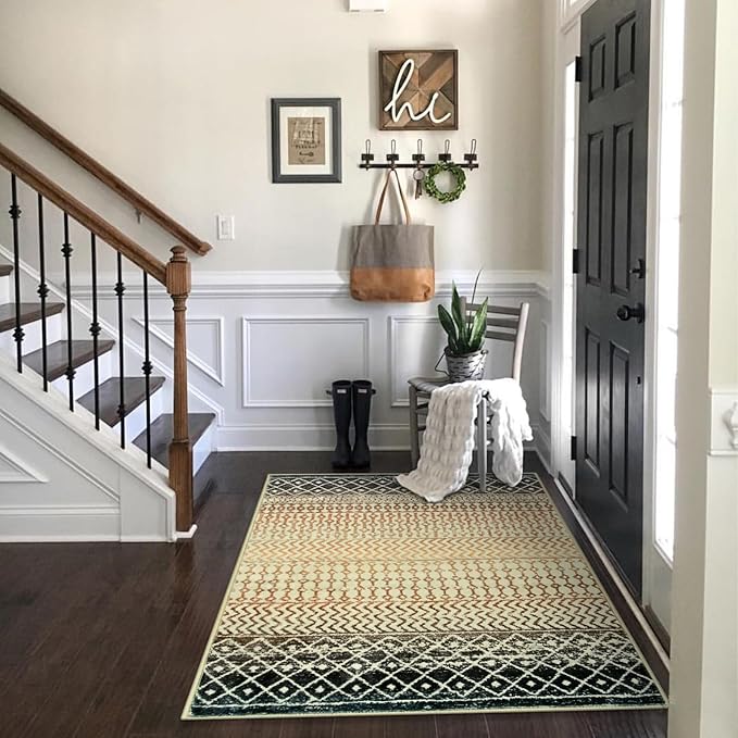 Moroccan Area Rugs 3x5,Ultra Soft Washable Rugs for Living Room, Low-Pile Non-Slip Retro Distressed Brown Rug for Bedroom Entryway Kitchen Home Office Dorm