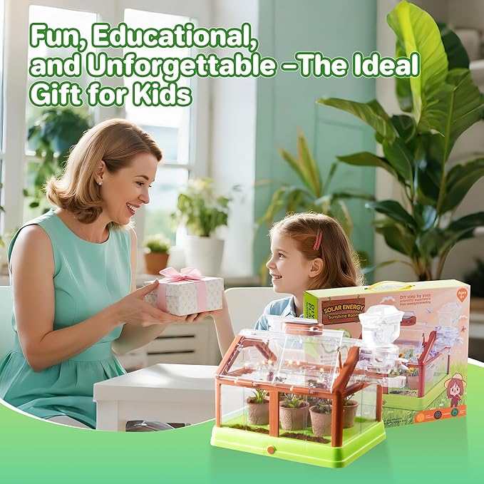Subtoy Kids Plant Growing Kit, Gardening Kit with Greenhouse, Indoor Gardening Set with Grow Solar Lights, Flower Grow Room with Science Irrigation kit, Plant Growing Kit for Childrens
