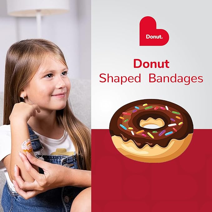 BioSwiss Bandages, Donut Shaped Self Adhesive Bandage, Latex Free Sterile Wound Care, Fun First Aid Kit Supplies for Kids, 24 Count