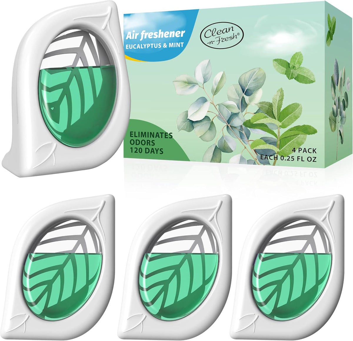 Air Freshener for Home, 4 Pack, Eucalyptus & Mint, Odor Eliminator for Small Area Closets Bathroom Pets Strong Odor, Up to 120 Days
