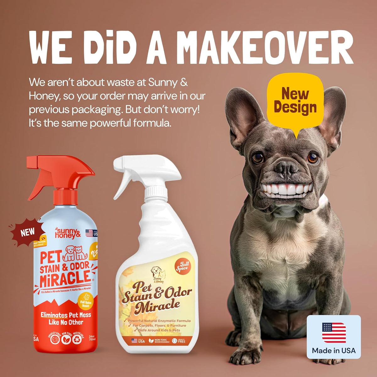 Sunny & Honey Pet Stain Remover & Enzyme Cleaner - 32 Fl Oz, Fall Spice - Carpet Deodorizer & Urine Odor Eliminator for Dog Pee, Cat Urine, Upholstery & Furniture