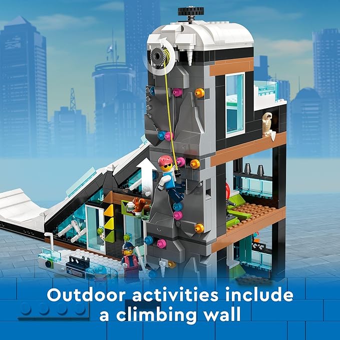 LEGO City Ski and Climbing Center Building Toy Set, 3-Level Building with a Ski Slope, 8 Minifigures and 2 Animal Figures for Imaginative Winter Sports Play, Fun Gift Idea for Kids and Ski Fans, 60366