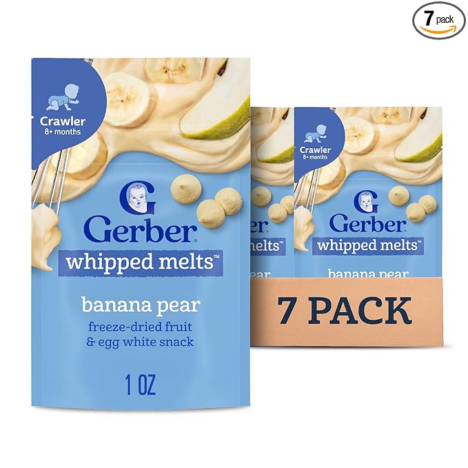 Gerber Stage 3 Baby Food Snacks, Banana Pear Whipped Melts, Baby Led Feeding, 7PK