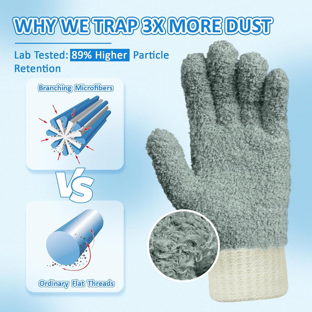 MIG4U Microfiber Dusting Gloves House Reusable Cleaning Glove for Blinds, Windows, Shutters, Furniture, and Car, Gray 2 Pairs S/M