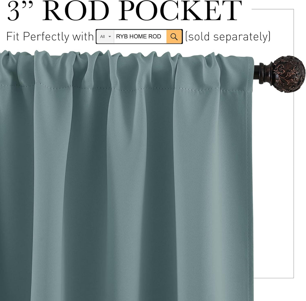 RYB HOME RV Curtains Blackout - Thermal Insulating Privacy Door Windows Camper Curtains for Kids Nursery RV Bunk Bedroom Windows Bathroom, Width 29 x Length 24, Dusty Blue, 2 Pcs