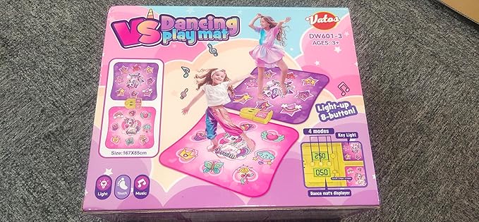 VATOS Double Dance Mat for Girls - 4 Game Modes & 9 Challenge Levels with Adjustable Volume, Led Light & Wireless Bluetooth | Music Play Mat Birthday Gifts Toys for Kids Ages 3 4 5 6 7 8 9+ Years Olds
