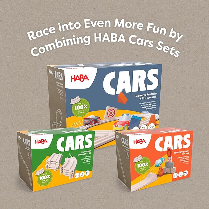 HABA Cars Expansion Set - 8 Pieces of Track - Sustainable Made from Recycled Wood - for Children from 2 Years