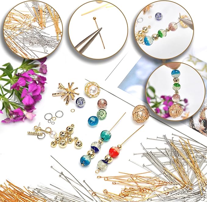 260pcs 18K Gold Filled Ball Pins Non Tarnish Craft Earring Bracelet Jewelry Making Accessories Supplies (20mm (0.78in）, Gold-Ball Pin)