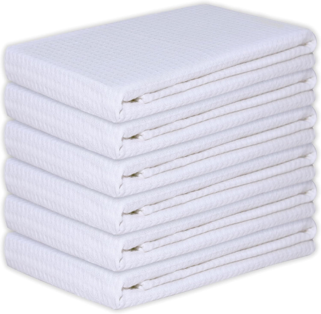 Kitchen Towels Set of 6 Soft Premium Cotton Highly Absorbent Dish Towels 18x28 Inches, Washable & Reusable Tea Towel, Quick Drying Dish Cloths with Hanging Loop - White Solid