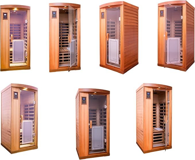 Far Infrared Sauna Room 1-2 Person Infrared Home Saunas, 8 Low EMF Heating Panels, 1510 Watts Red Cedar Wooden Saunabox with LED Reading Lamp, LCD Display-Control, Blue-Tooth Audio