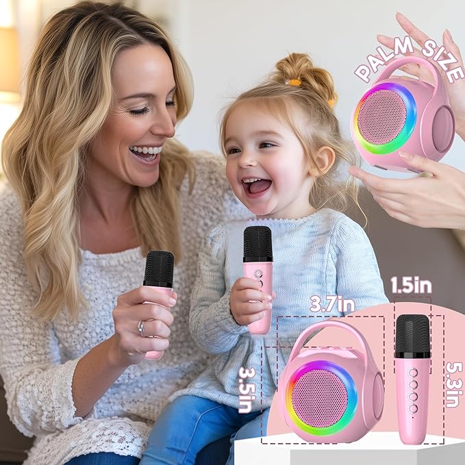 Hockvill Mini Karaoke Machine for Kids with Microphone, Bluetooth Toddler Karaoke Toy with LED Lights, Rechargeable Portable Speaker for Girls & Boys Ages 3-10, Children’s Day & Birthday Gift Ideas