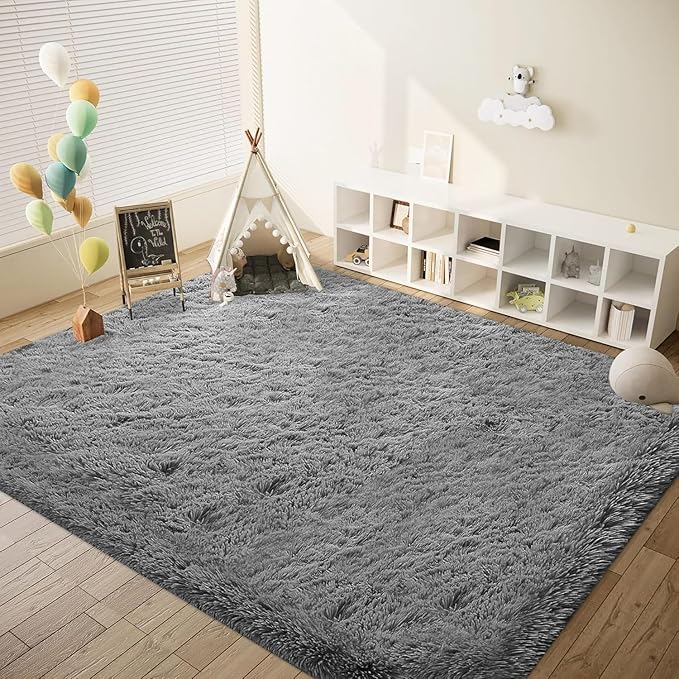 6x9 Area Rug for Living Room: Fluffy Shag Soft Washable Rugs Large Fuzzy Plush Indoor Carpet for Bedroom Nursery Playroom Kids Girls Boys Room (Dark Grey, 6'x9')