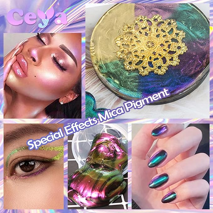 Ceya Highly Chameleon Mica Pigment, 1.8oz/ 50g Blue Starry Sky Chrome Powder, Cosmetic Grade Pearlescent Effect Color Shift Pigment for Epoxy Resin, Makeup, Nail Polish, Soap Dye, Candle Making, Slime