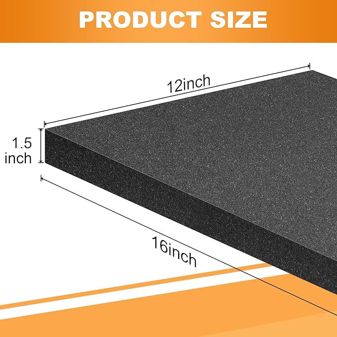 Eunice 6Pcs Polyurethane Foam Sheets - 16 x 12 x 1.5 Inch Cuttable Foam Inserts for Cases, Packing Foam Pads for Tool Box, Camera Storage and Crafts