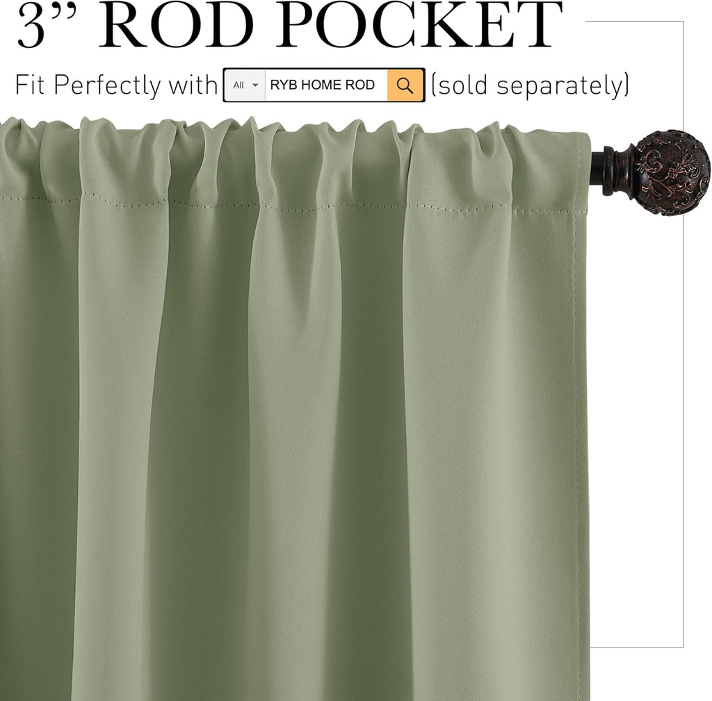 RYB HOME 84 inches Green Curtains for Living Room Lights & Drafts Blocking Window Curtains Room Darkening Drapes for Bedroom, W42 x L84 inch, 2 Panels, Sage Green