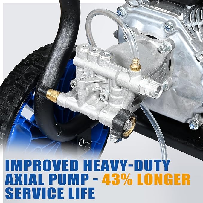 TOOLCY 3200 PSI Gas Pressure Washer, 2.6 GPM Gas Powered Power Washer Reinforced Pump & 209cc OHV Engine, 35FT Pressure Hose, Quick Connect Swivel Pressure Gun, 5 Nozzles for Homes (No Soap Tank)