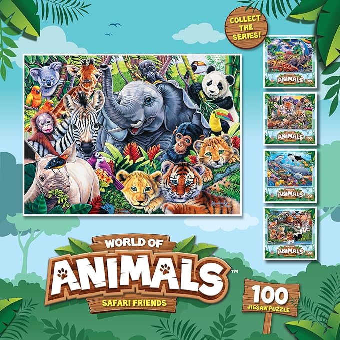MasterPieces Safari Friends 100 Piece Kids Jigsaw Puzzle - Wildlife Adventure - 11.5"x15"