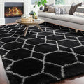 ONASAR 8x10 Area Rugs for Living Room, Fluffy Black and White Bedroom Rug, Washable Geometric Boho Large Soft Plush Shaggy Fuzzy Floor Carpet for Nursery Kids Classroom Playroom Dorm Home Decor