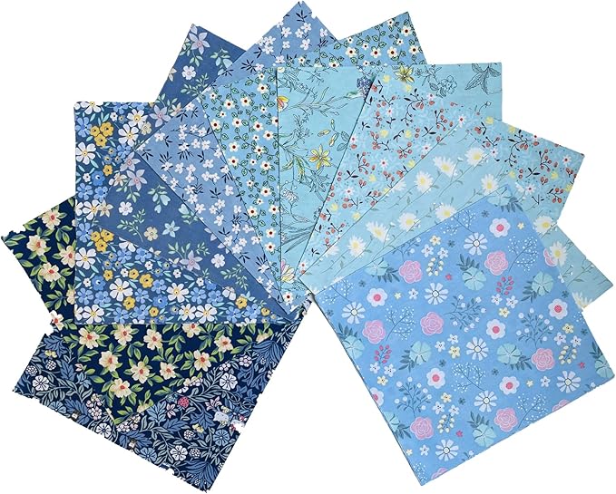 HANPATQUI 50PCS 8 x 8 inch Blue Printed 100% Cotton Fat Quarters Fabric for Sewing and Quilting Bundles Precut Fabric Square for DIY Craft Patchwork