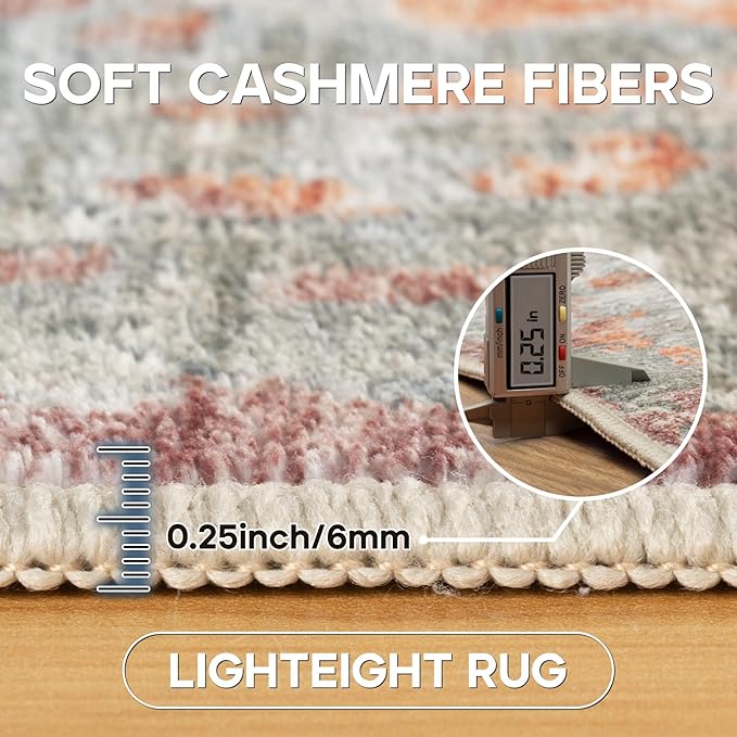 4x6 Area Rugs for Living Room Rug Washable: Modern Large Rug for Dining Room Bedroom Carpet Non Slip Low Pile 4 by 6 Indoor Abstract Nursery Home Office Red Brown