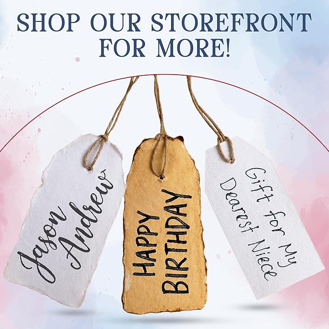 Wanderings Handmade White Deckled Edge Tags with String - 3.75 x 1.75” Only - Pack of 25 - Ideal for Price or Gift Tags, Arts, Crafts, Place Cards, Name Cards - Cold Press Thick 150 GSM