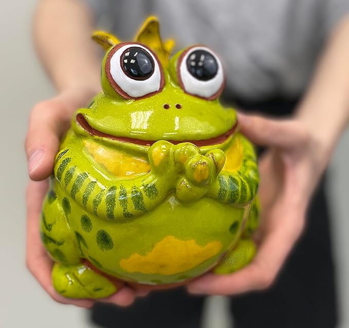 Ceramic Garden Decor - Frog Lawn Stake - Outdoor Statue - Perfect, Unique Gifts for Gardeners Woman, Men, Yard Gifts - Handmade, Frostproof