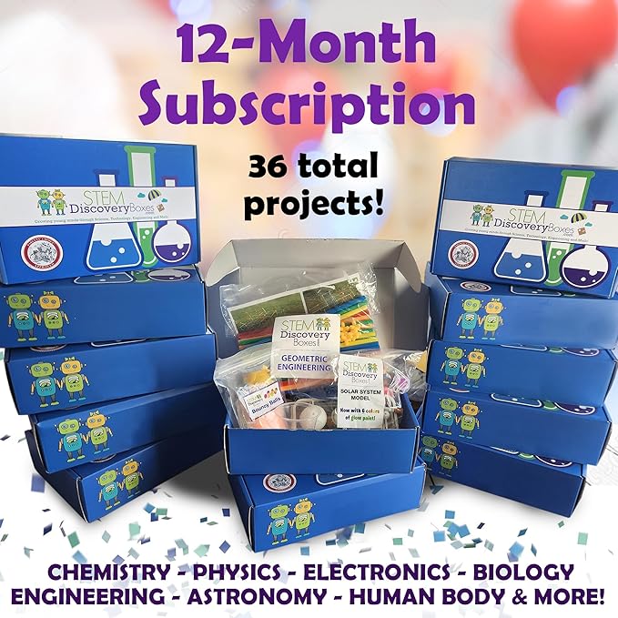 STEM Science Kit Subscription – 12 Monthly Boxes, 36 Total Hands-On Projects | Engineering & Building Toys for Kids Ages 7-12 | Educational Activities for Boys & Girls
