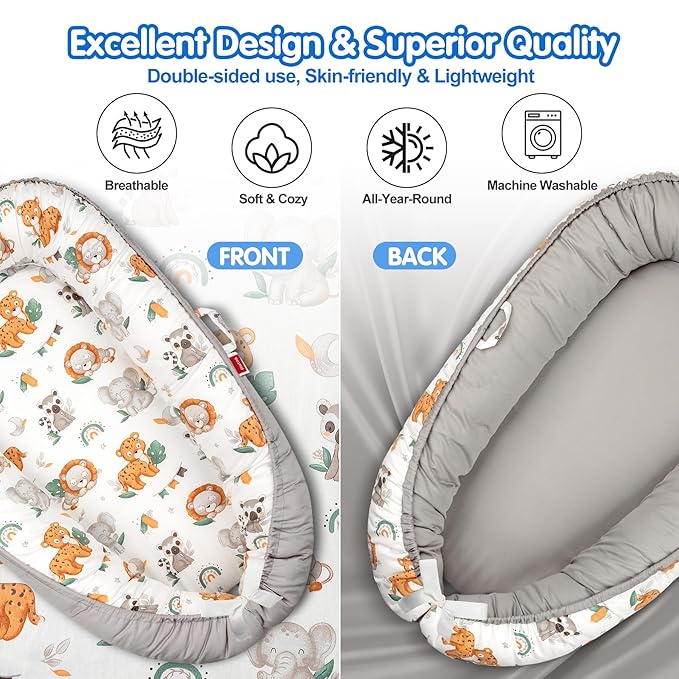 Baby Lounger - Breathable & Soft Baby Nest, Portable and Lightweight Tummy Time Lounger for Home and Travel, Ideal Newborn Babies Essentials Baby Shower Gifts