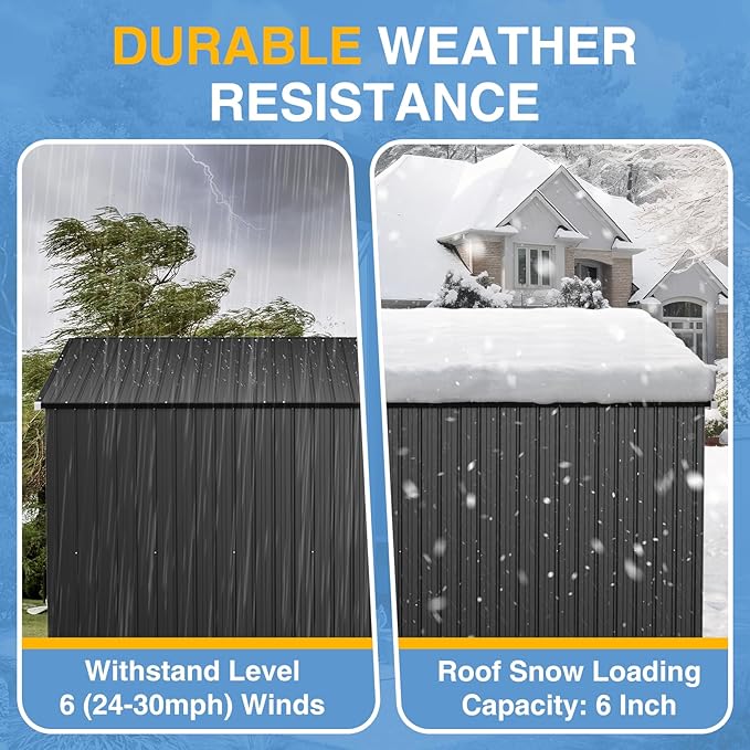 8'x12' Shed Galvanized Steel Storage Sheds with Triple Doors Utility Sheds for Vertical Storage, Dual Lock Lean to Shed with Sloped Roof for Mower, Bike, Garden Tools (Black)