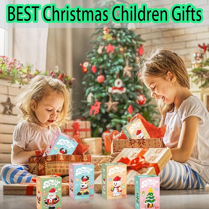 Christmas Building Blocks Sets 4 in 1 Compatible for Lego Christmas Micro Blocks Stacking New Toys Holiday Present Box New Year Birthday Gifts for Kids 6-12 Years Old (4 in 1)