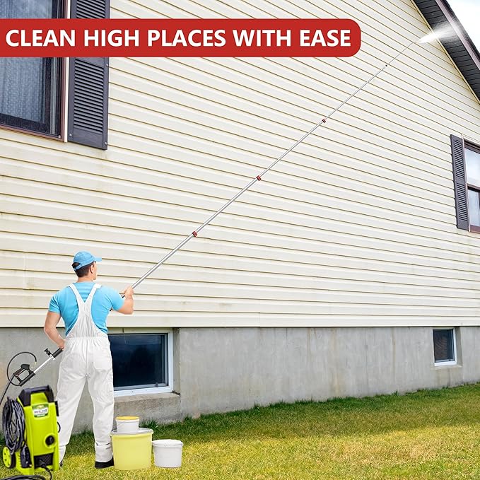 24 FT Gutter Cleaning Tools from The Ground - Telescoping Pressure Washer Wand - Gutter Cleaner Attachment with Power Washer Extension Wands, Brush, 7 Spray Nozzle Tips, 3 Hose Adapters, Support Belt