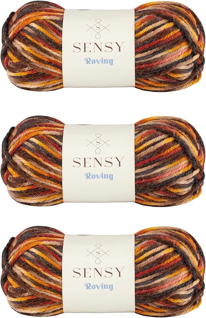 3 Skeins of Sensy Roving Multi Color Yarn, 3.5 oz, 132 Yards, Gauge 5 Bulky (Autumn)