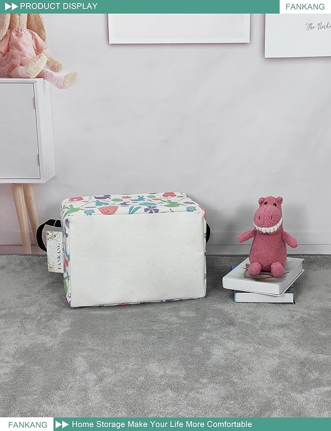 FANKANG Storage Bins, Nursery Hamper Canvas Laundry Basket Foldable with Waterproof PE Coating Large Storage Baskets for Kids Boys and Girls, Office, Bedroom, Clothes,Toys(Rec-Easter egg）