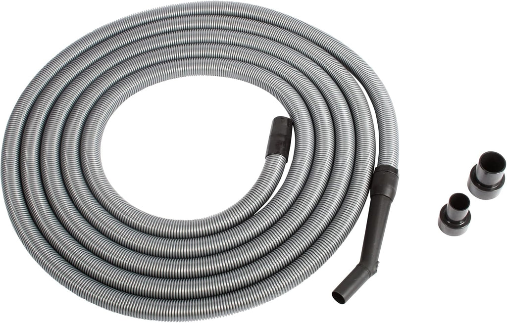 Cen-Tec Systems 30 Ft. Premium Shop Vacuum Extension Hose with 2 tank adapters and 1.25" curved end, Silver