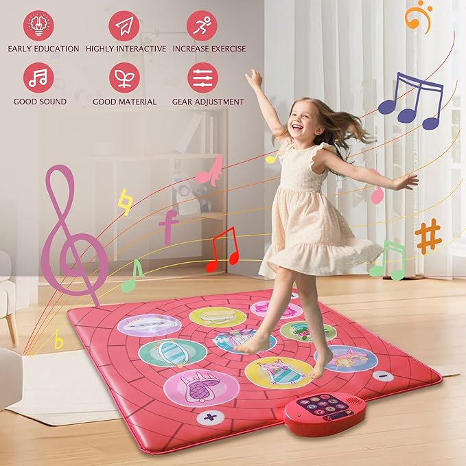 Dance Mat Toy for 3-12 Year Old Girls, Dancing Music Game Birthday for Kids, PlaymatScreen-Free Pink Dance Pad, Premium Speaker with Built-in Adjustable Volume Music, Perfect Christmas Birthday Gift