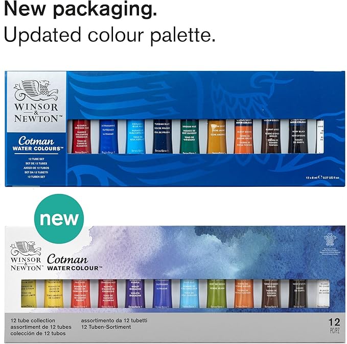 Winsor & Newton Cotman Watercolor Paint Set, 12 Colors, 8ml (0.27-oz) Tubes