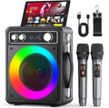 Karaoke Machine, Portable Bluetooth Karaoke Speaker with 2 Wireless Microphones, PA System for Adults Kids with LED Lights, Supports FM/AUX/USB/TF for Home Party