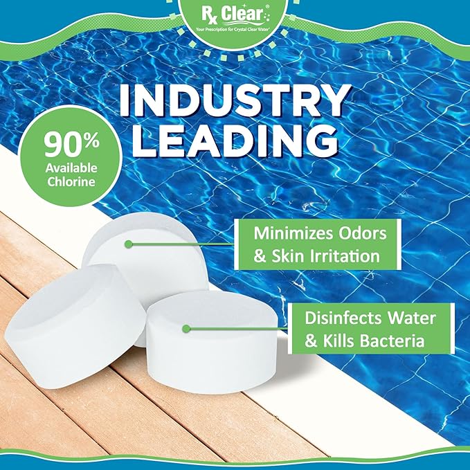 Rx Clear 1" Inch Chlorine Tabs | 25 Pounds | Use Tablets as Bactericide, Algaecide, & Disinfectant in Swimming Pools | Stabilized, Long Lasting, Slow Dissolving, & UV Protected