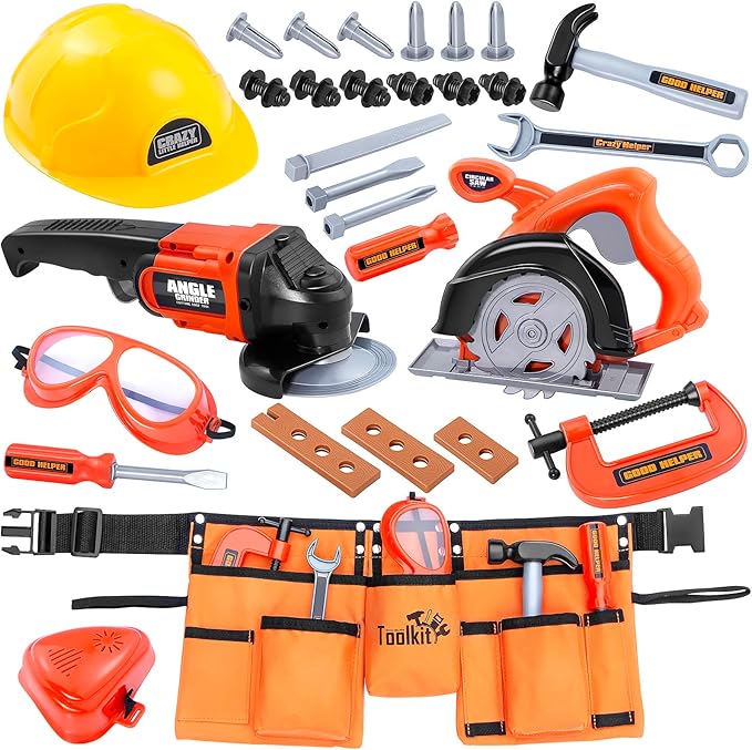 Kids Tool Set-Zealous Pretend Construction Toy with Kids Tool Belt, Toddler Tool Set with Angle Grinder Toys & Circular Saw, Child Play Tool Set for Boys Girls Ages 3,4,5,6,7 Years Old