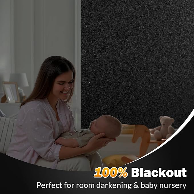 rabbitgoo Blackout Window Film, Sun Heat Blocking Privacy Cover for Glass, Removable Opaque Room Darkening Dark Black Out Window Covers Tint Shades for Home Day Sleep Light Blocker 29.5 x 157 Inches